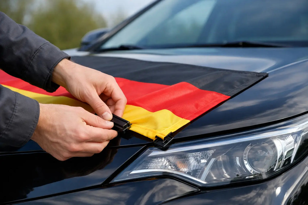 Motorhaubenflagge ohne Werkzeug montieren