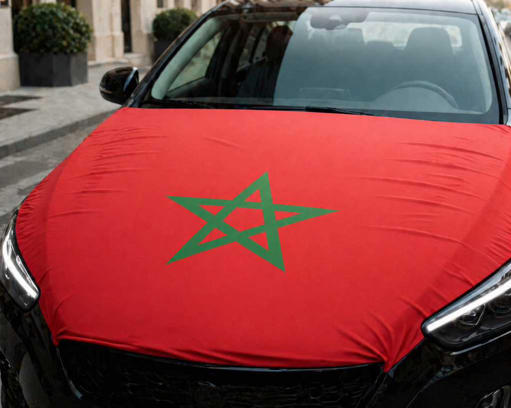 Marokko Auto Flagge zur WM 2026 am fahrenden Auto